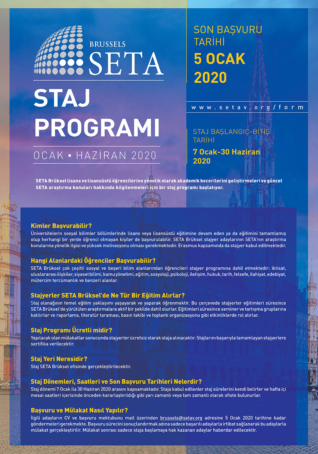 SETA Brüksel 2020 Staj Programı Başlıyor